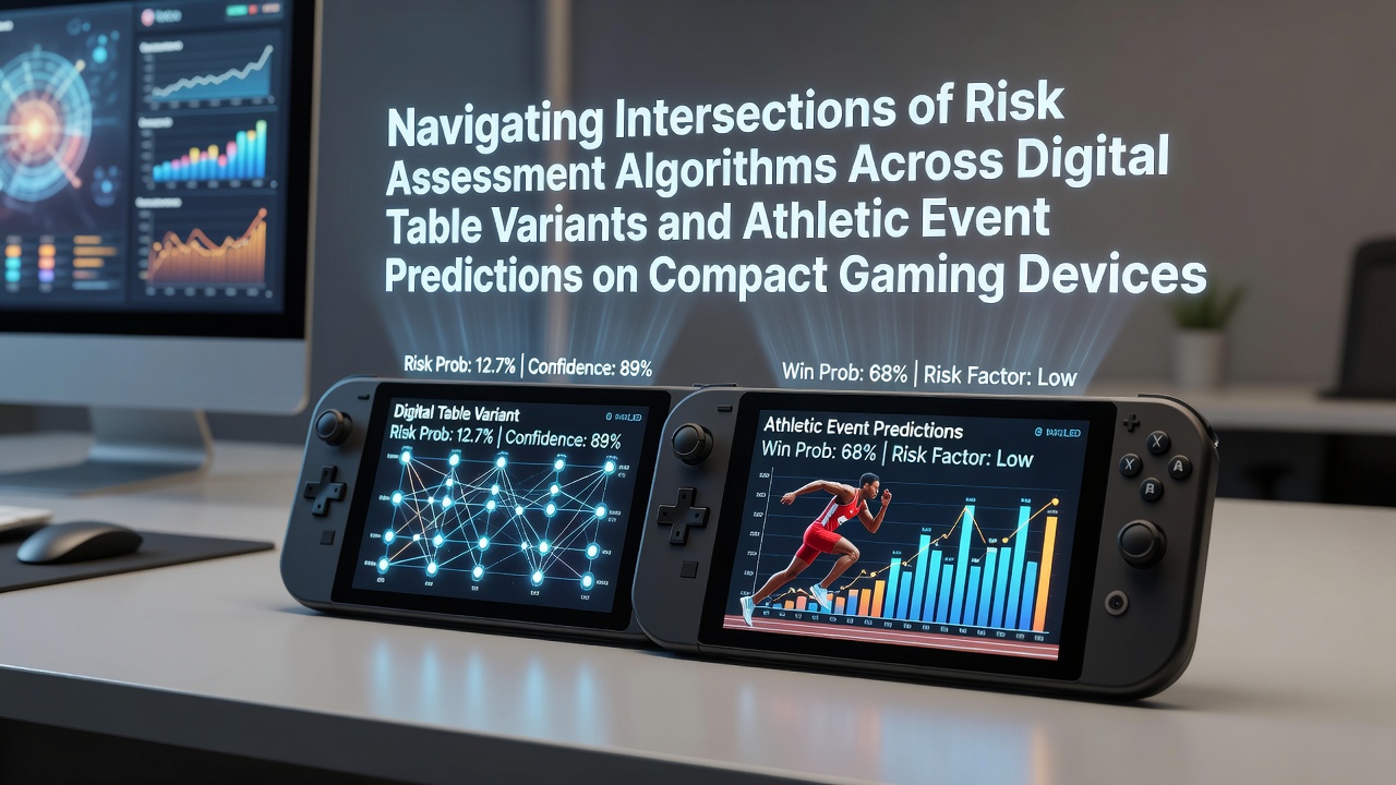Mobile gaming device displaying risk assessment interfaces for digital table games and sports predictions